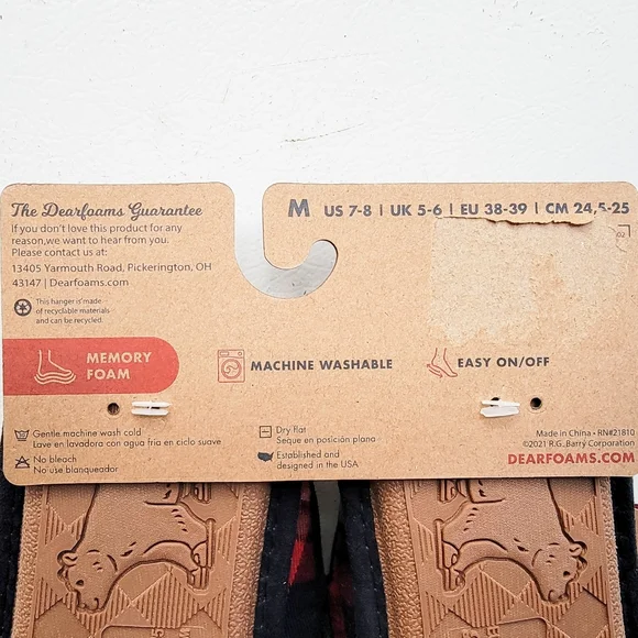 NWT Women's Dearfoam Cozy Comfort Faux Fur Lined Md 7-8 Mama Bear Plaid Slippers - Picture 5 of 5